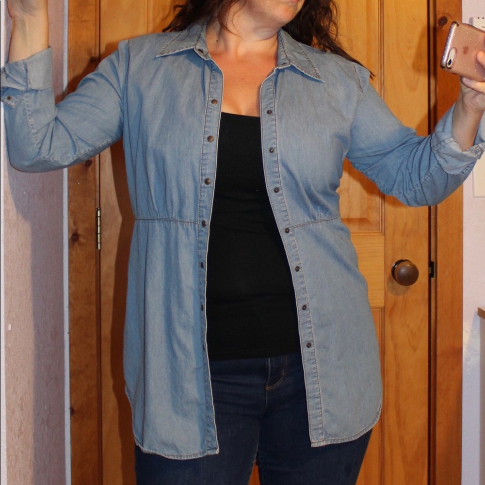 Button down long denim long sleeve